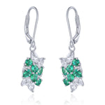 Load image into Gallery viewer, Pear Shape Emerald and White Zircon Dangle Earrings in Sterling Silver 
