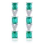 Load image into Gallery viewer, Three Stone Emerald and White Zircon Drop Earrings in Sterling Silver

