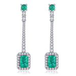 Load image into Gallery viewer, Emerald and White Zircon Drop Earrings in Sterling Silver
