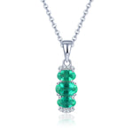 Load image into Gallery viewer, Three Stone Oval Emerald Drop Pendant in Sterling Silver
