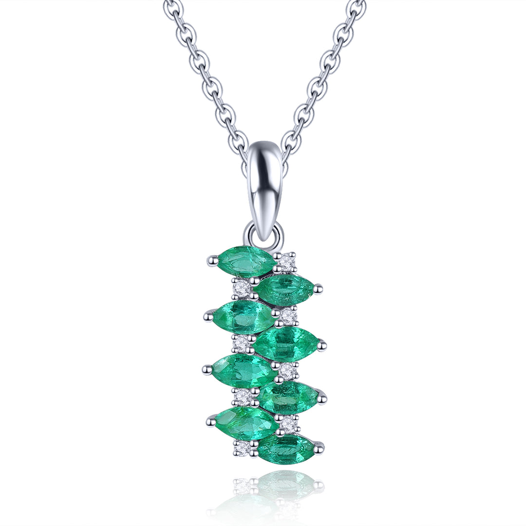 Marquis Emerald With White Zircon Pendant in Sterling Silver