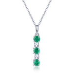 Load image into Gallery viewer, Round Emerald With White Zircon Drop Pendant in Sterling Silver
