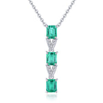 Load image into Gallery viewer, Three Stone Emerald and White Zircon Drop Pendant in Sterling Silver
