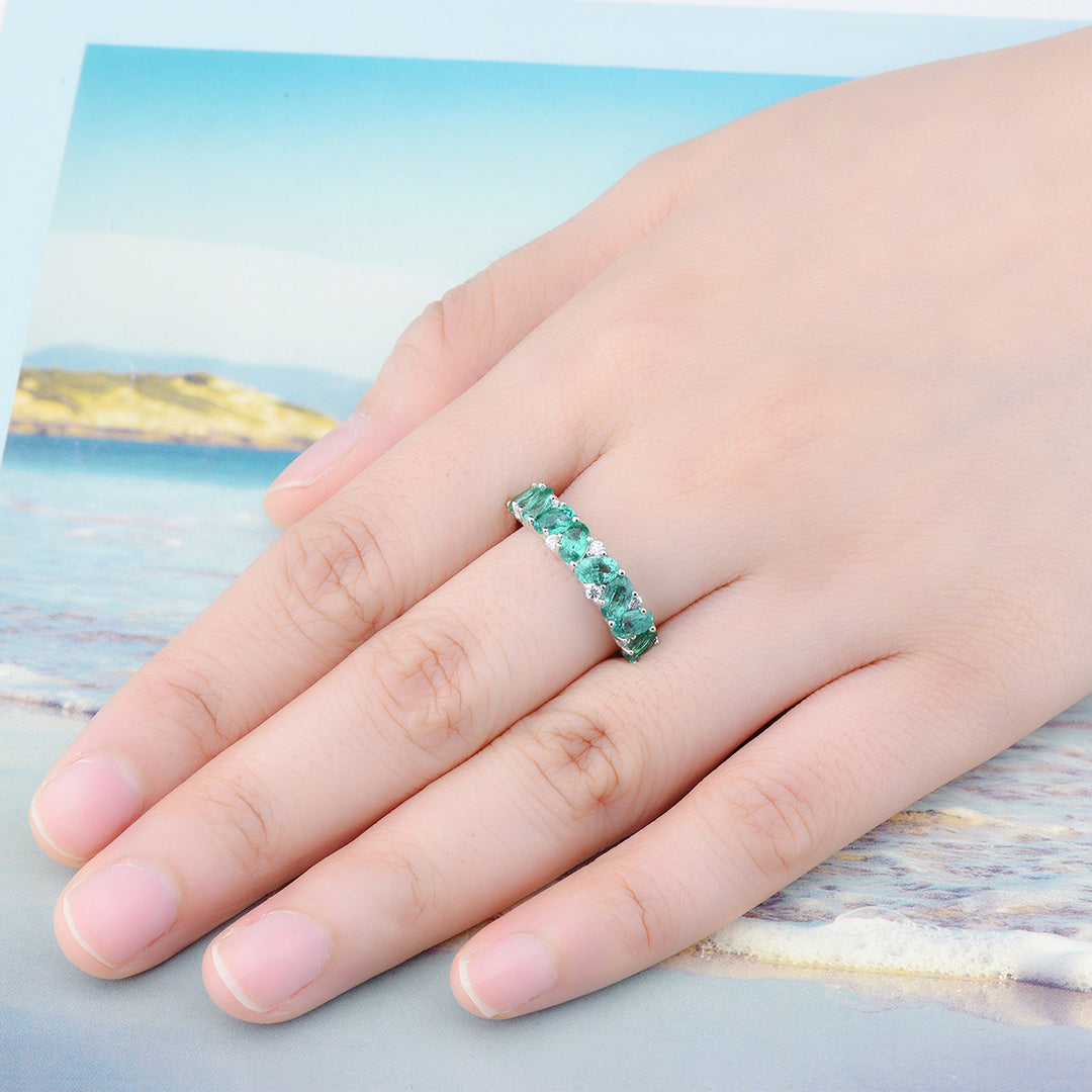 Oval Emerald Fashion Ring in Sterling Silver on model