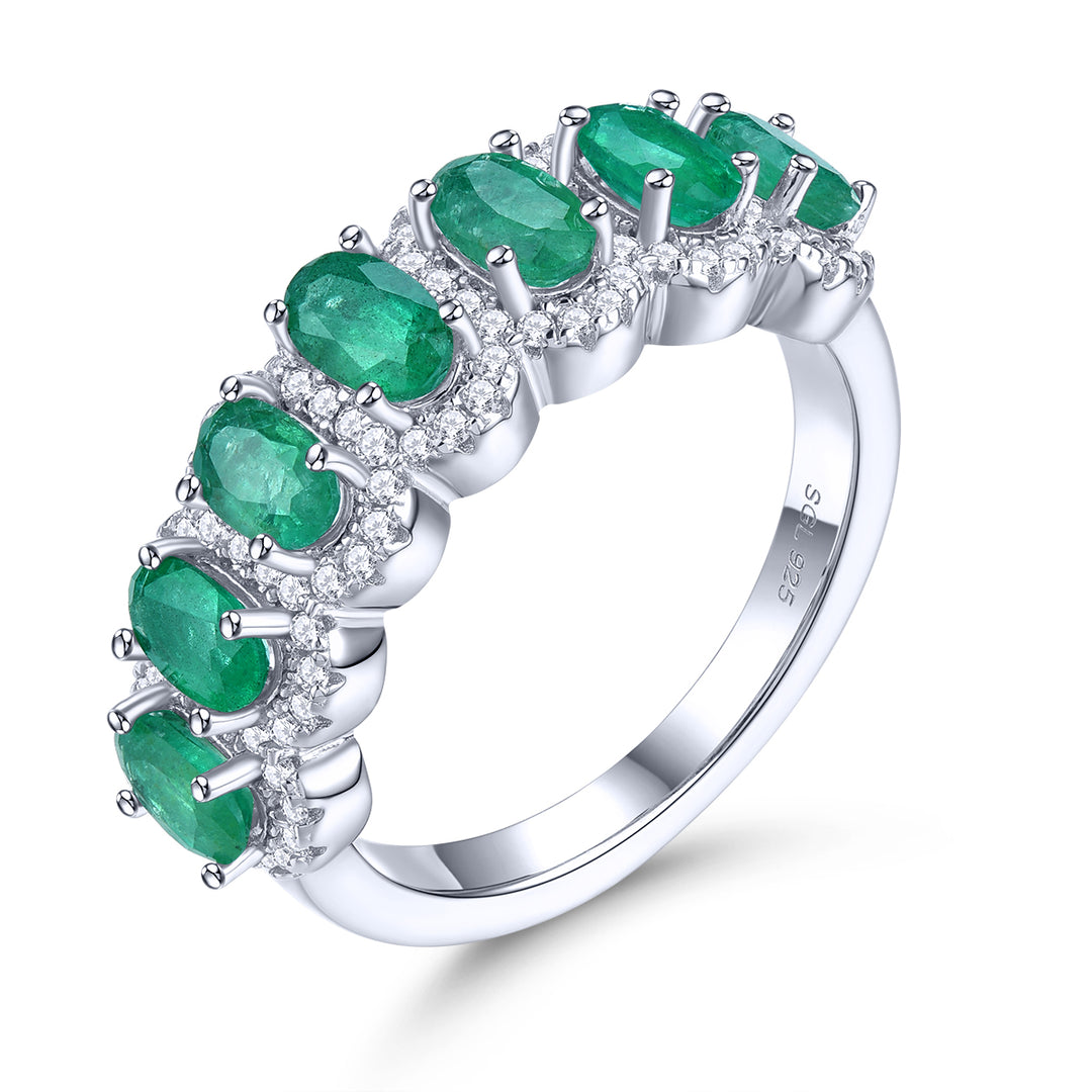 7 Stone Emerald Half Eternity Ring in Sterling Silver