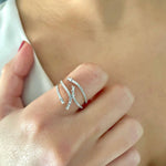 diamond fashion ring with round and baguette diamonds in white gold on model