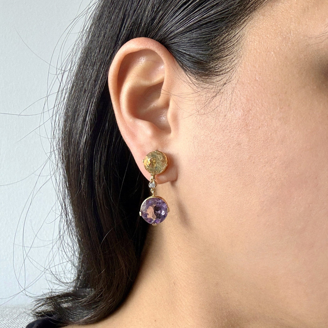 citrine and amethyst dangle earrings