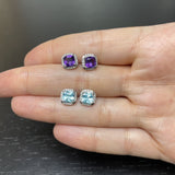 Cushion Cut Amethyst and Diamond Halo Stud Earrings  