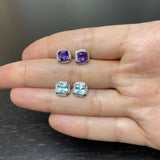 Cushion Cut Blue Topaz and Diamond Halo Stud Earrings  