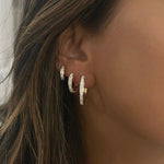 Load image into Gallery viewer, different diamond hoop earring sizes comparision on model
