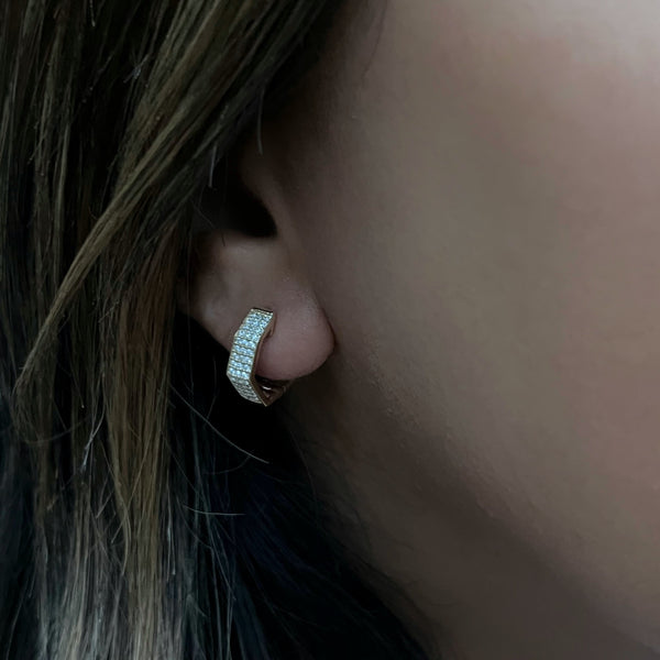 Diamond Honeycomb Gold Hoop Earrings