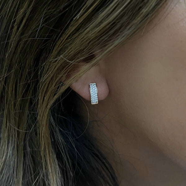 Diamond V Shape Gold Huggie Earrings