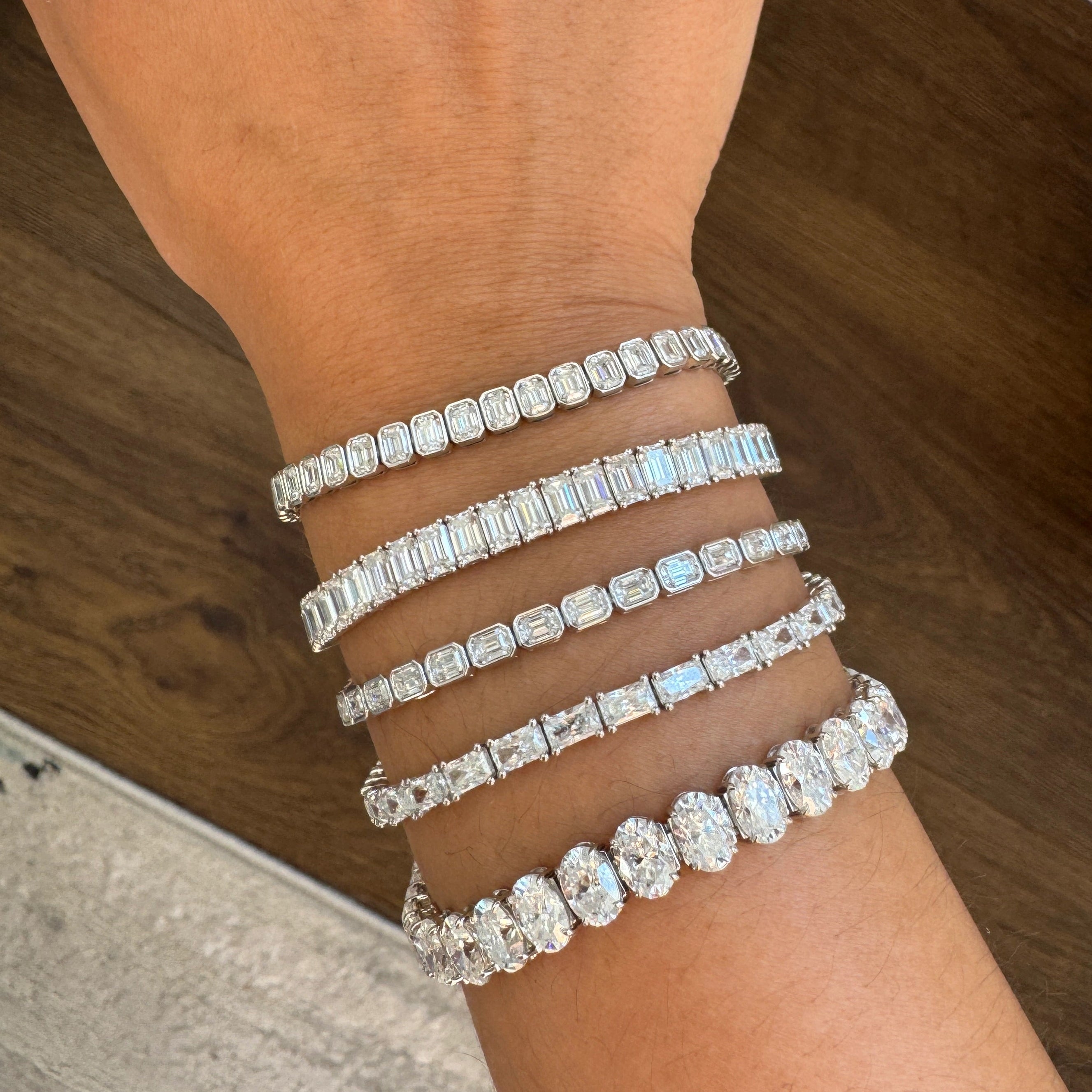 lab grown diamond tennis bracelets with different diamond shapes