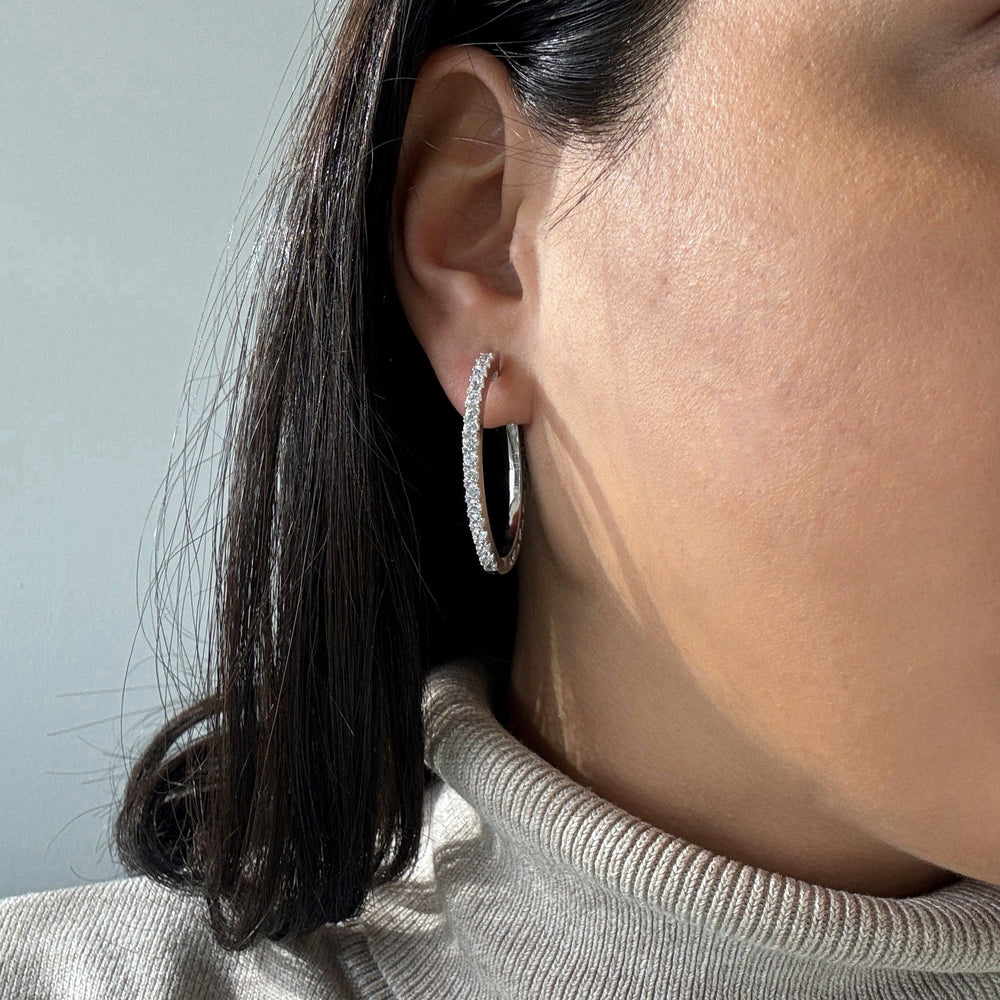 Classic Cz Oval Hoop Earrings-2