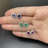 Emerald and Diamond Halo Stud Earrings  