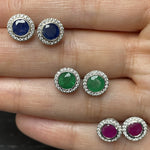 Load image into Gallery viewer, sapphire ruby emerald diamond halo studs