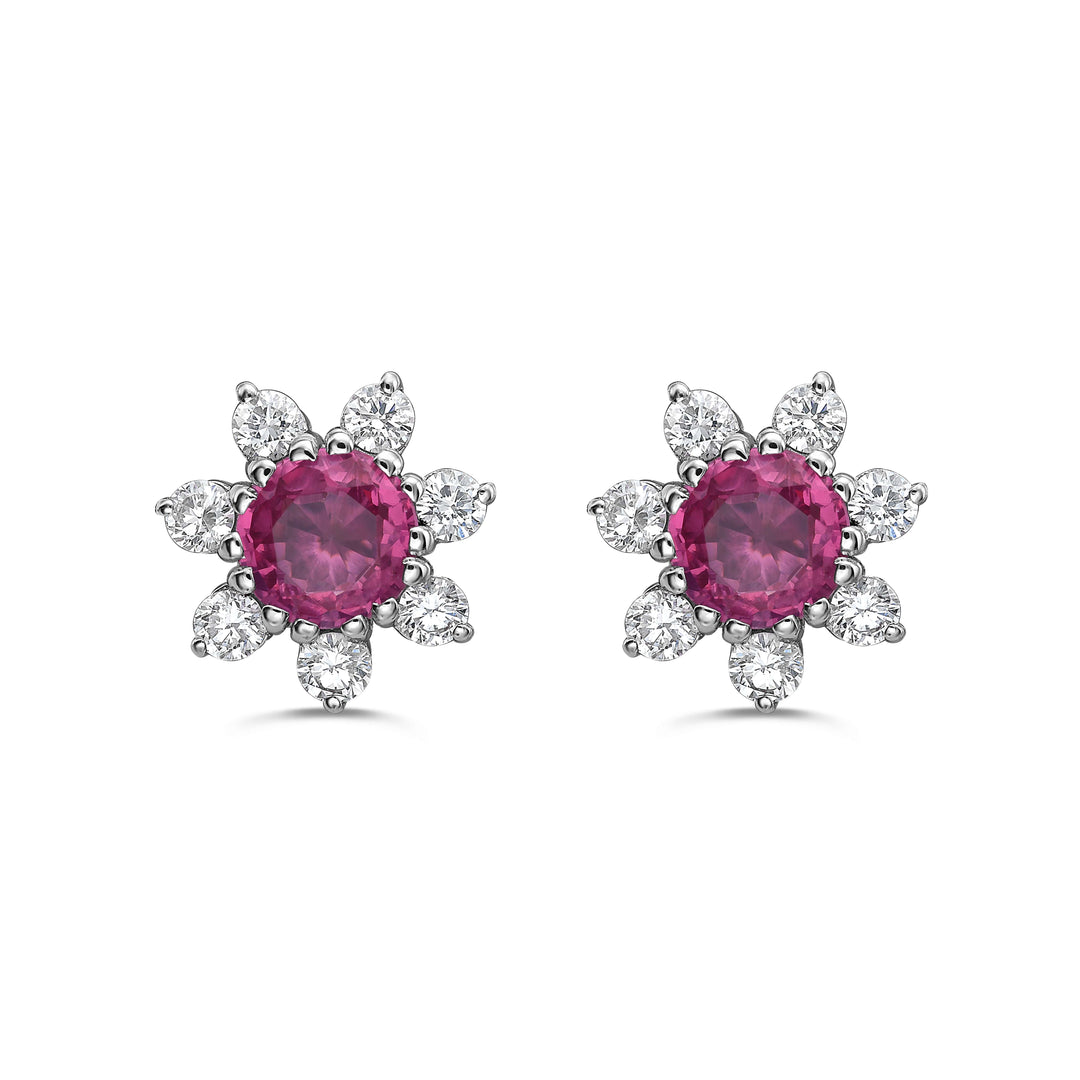 spinel and diamond stud earrings in 18k white gold