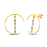 unique jewelry, unique earrings, fashion jewelry, fashion earrings, diamond earrings in white gold, fashion stud earrings, half circle motif earrings with a bar going through the circle. Bar has 5 diamonds.