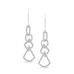 Load image into Gallery viewer, unique jewelry, unique earrings, fashion jewelry, fashion earrings, diamond earrings in white gold, dangling earrings, dangling diamond earrings, drop earrings, diamond drop earrings, dangling drop earring with a design of geometric shapes intertwined with each other. Earrings have a fishhook back.
