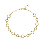 Load image into Gallery viewer, 14k yellow gold bracelet with diamonds in bezel in alternating circle and diamond motifs