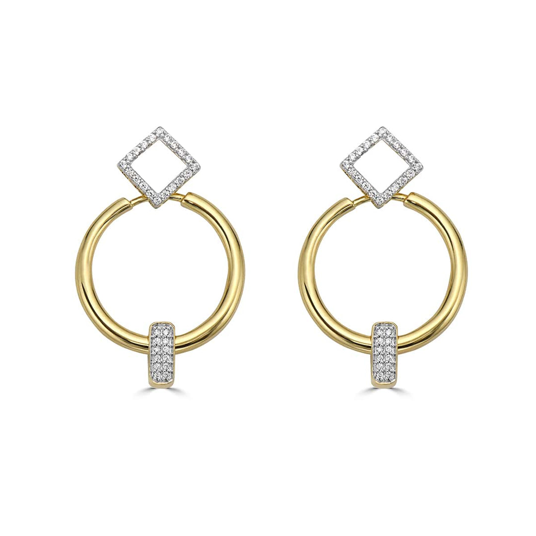 14k yellow gold detachable diamond earrings that can be diamond studs, gold hoops, or diamond pendant