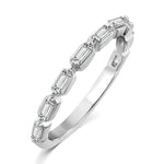 Load image into Gallery viewer, unique wedding band ring, diamond wedding band, baguette diamond ring, semi eternity band, stackable ring, white gold.