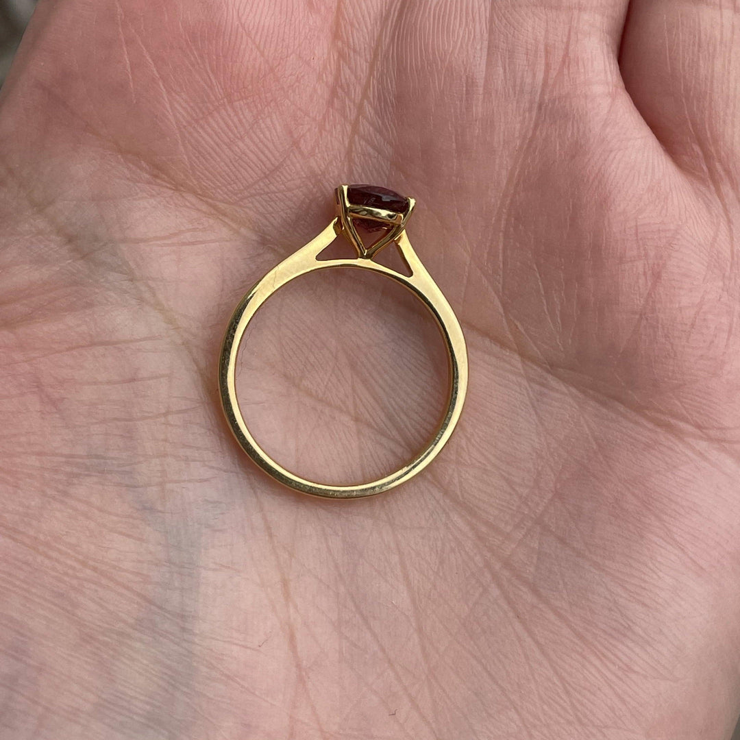 Oval Cut Solitaire Rubellite Ring in 14k Yellow Gold