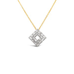 Load image into Gallery viewer, unique jewelry, unique pendant, unique necklace with only baguette diamonds and a cable chain that is 18in that is adjustable to 16in. Yellow gold baguette diamond necklace, layering necklace. Square necklace, square pendant, geo art jewelry, geo art necklace.