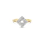 Load image into Gallery viewer, unique jewelry, unique ring, with only baguette diamonds and a negative space in the midldle of the ring. Yellow gold baguette diamond ring, fashion jewelry, fashion ring, Square ring, geo art jewelry, geo art ring. Ring on Model.