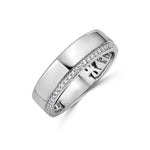 Load image into Gallery viewer, mens diamond band ring in 14k white gold. The diamonds are on the edge of the ring going half way around