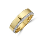 Load image into Gallery viewer, mens diamond band ring in 14k yellow gold. The diamonds are on the edge of the ring going half way around