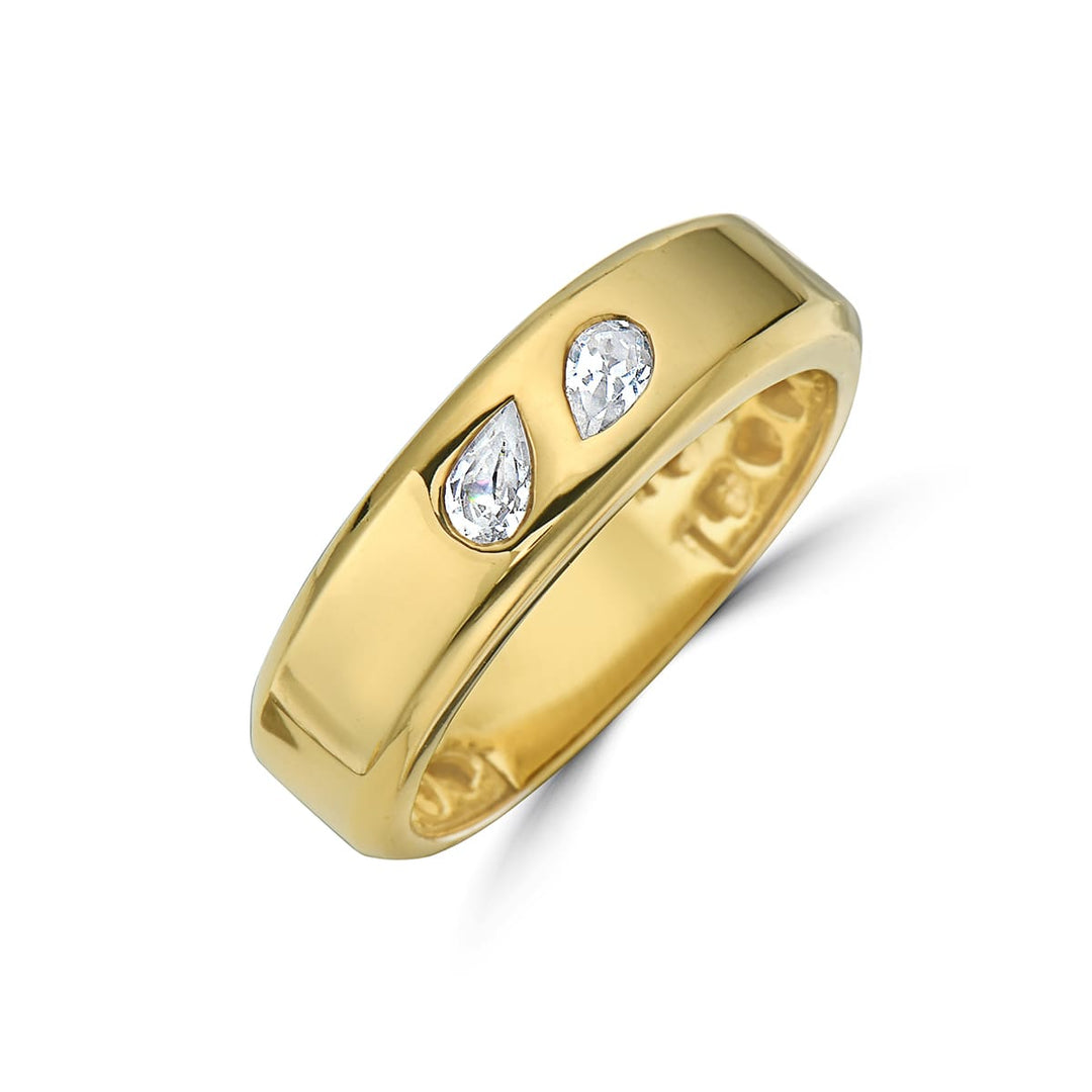 toi et moi diamond band ring with two pear diamonds in 14k gold as a mens ring or unisex ring