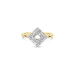 Load image into Gallery viewer, unique jewelry, unique ring, with only baguette diamonds and a negative space in the midldle of the ring. Yellow gold baguette diamond ring, fashion jewelry, fashion ring, Square ring, geo art jewelry, geo art ring. Ring on Model.
