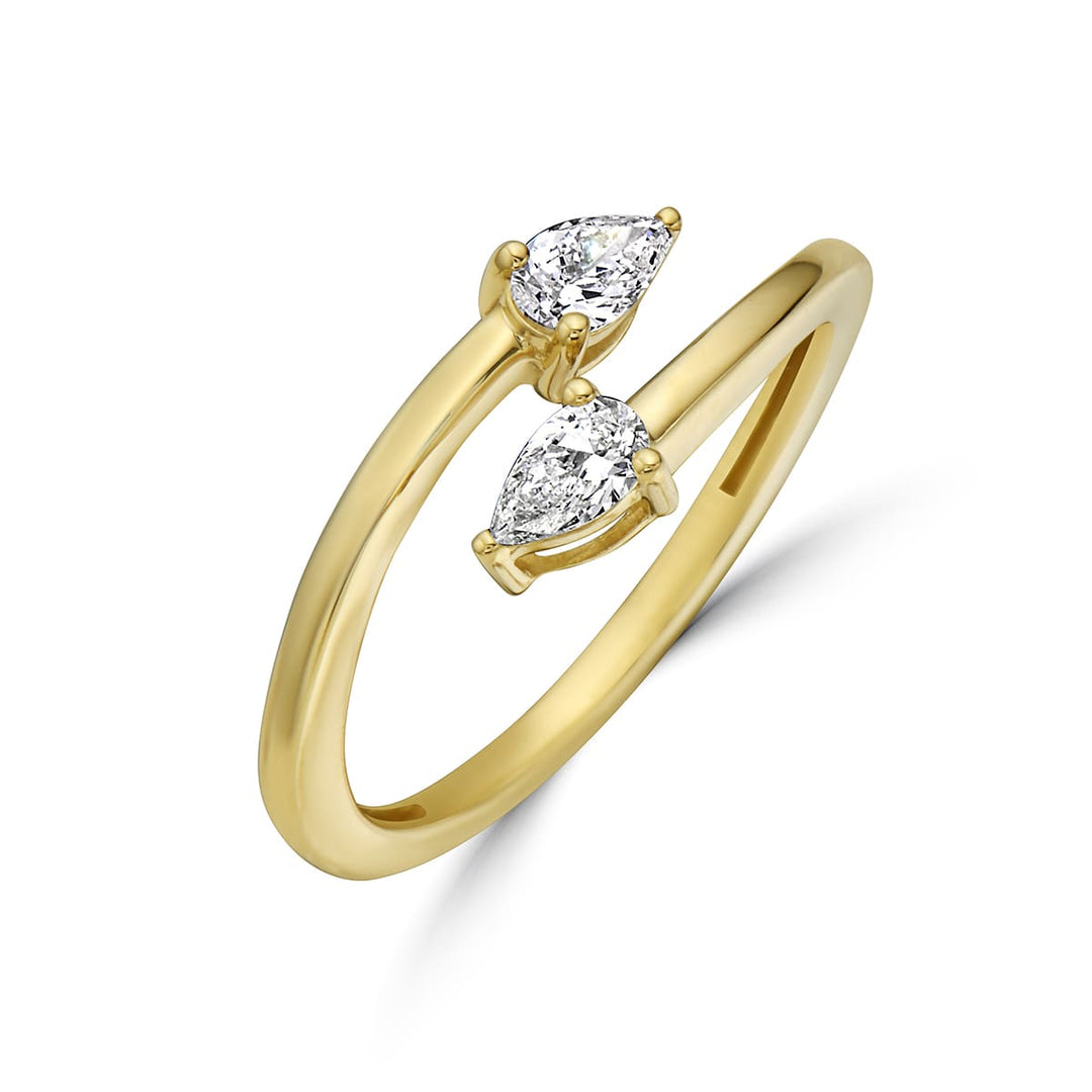 toi et moi diamond ring with two pear diamonds in 14k gold