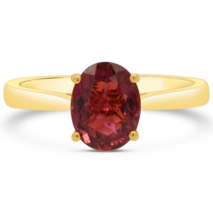 Oval Cut Solitaire Rubellite Ring in 14k Yellow Gold 